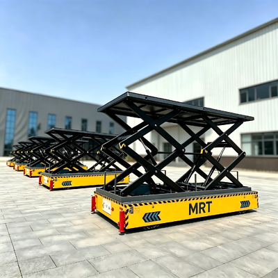 Rubber Wheeled Lifting Platform Cart Wireless Remote Control Hydraulic Elevating Trolley For Warehouse Cargo Handling